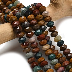 Hebras naturales de cuentas de ágata marina / jaspe marino, facetados, rerondana plana, 8x5.5mm, agujero: 1.2 mm, aproximamente 69 pcs / cadena, 15.16'' (38.5 cm)