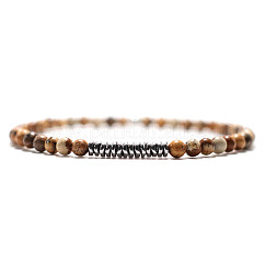 Pulseras de cuentas de jaspe natural con forma redonda para hombre, con chip de hematita no magnético