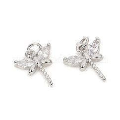 Adornos de latón micropavé de circonia cúbica, con anillos de salto, sin plomo y cadmio, libélula, Claro, Platino, 11.8x10.5x2.5mm, anillos del salto: 4x0.8 mm, 2.5 mm de diámetro interior