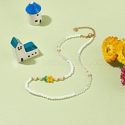Collana fatta a mano con perline di perle di fiori e conchiglie in vetro millefiori per donna&nbsp;NJEW-TA00039