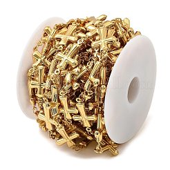 304ステンレスクロスリンクチェーン  ハンダ付け  スプールで  ゴールドカラー  23x13.5x3mm&nbsp;CHS-G042-01G-01