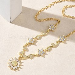 Halsketten mit Blumenanhänger aus Messing mit Zirkonia-Pavé&nbsp;NJEW-C121-04C-G