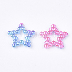 レインボーabsプラスチックイミテーションパールリンクリング  グラデーションマーメイドパール  スター  ミックスカラー  11.5x12x2mm  インナー対策：3x3mm  約1000個/袋&nbsp;OACR-T015-02-13
