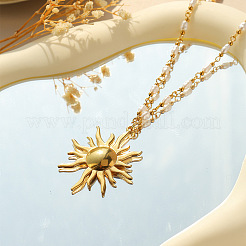 Ожерелья с подвеской в виде солнца из нержавеющей стали 304 с искусственным жемчугом ABS&nbsp;LS-NJEW-Z107-01G