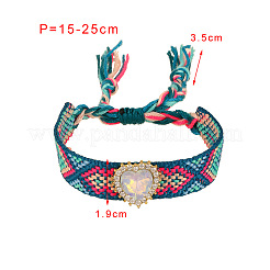 Bracelets coulissants ajustables en coton et alliage avec strass en forme de cœur&nbsp;FS-WGF98DD-01