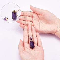 Ожерелье с подвеской в виде флакона духов с заостренным шестигранником из натурального аметиста NJEW-CA0001-07A