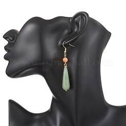 Aretes colgantes de lágrima de aventurina verde natural&nbsp;EJEW-JE06848-01