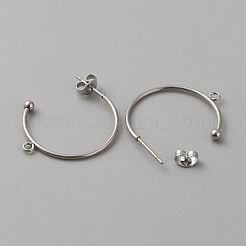 304ステンレススチールスタッドピアス金具  水平ループ付き  ラウンド  ステンレス鋼色  29x26x3mm  穴：1.8mm&nbsp;X1-STAS-TAC0017-02D