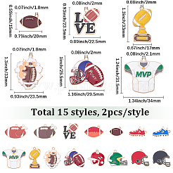 ラグビーテーマ合金エナメルペンダント30個15スタイル  ミックスカラー  15~33x14~34x1~2mm  穴：1.6~2.1mm  2個/スタイル&nbsp;ENAM-SC0007-86