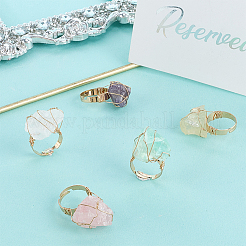 5 stücke 5 arten natürliche gelbe quarz & fluorit & rose quarz & amethyst & quarz kristall einstellbare finger ringe&nbsp;RJEW-FG0001-02