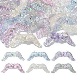 30 個 6 色 UV メッキ透明アクリルラウンドビーズ  虹色の  ウイング  ミックスカラー  14.5x34x9mm  穴：2.8mm  5個/カラー&nbsp;MACR-CJ0001-74