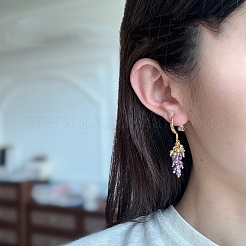 真鍮製マイクロパヴェキュービックジルコニアダングルピアス  ブドウ  ゴールドカラー  46.3x8mm&nbsp;WG2D2E7-01