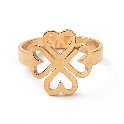 Bague en acier inoxydable avec placage ionique (IP) 201 en forme de trèfle&nbsp;RJEW-J051-01G