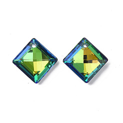 電気メッキガラスチャーム  シルバーメッキのボトム  多面カット  菱形  ミックスカラー  11x11x5mm  穴：1mm  84個/ボードについて  5ボード/ボックス&nbsp;EGLA-N006-021A-5
