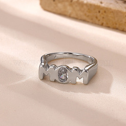 Anelli per la festa della mamma in acciaio inossidabile 304 con pavé di zirconi cubici trasparenti&nbsp;FS-WGF3E38-03
