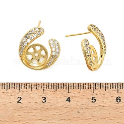 Фурнитура для сережек-гвоздиков U-образной формы из латуни с микропаве из прозрачных кубических цирконий&nbsp;KK-D102-10G