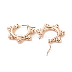 イオンプレーティング（IP）304ステンレススチールフラワーフープピアス（女性用）  ローズゴールド  19x21mm  ピン：0.8mm&nbsp;EJEW-K242-05RG