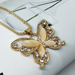 Ожерелья из сплава кристаллов горного хрусталя и бежевого стекла в виде бабочки для женщин FS-WG827F3-01