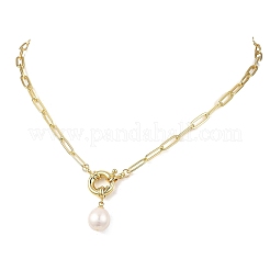 Colliers pour femmes avec pendentif ovale en perle baroque naturelle keshi et chaîne en laiton ornée d'un trombone&nbsp;NJEW-JN06144