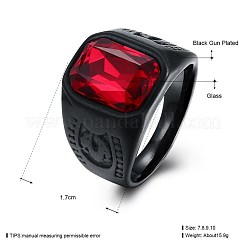 男性用ステンレススチールガラス指輪  ワイドバンドリング  レッド  ガンメタ色  usサイズ9（18.9mm）&nbsp;RJEW-BB29449-D-9