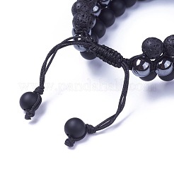 Bracelets de perles tressées en hématite synthétique non magnétique réglables&nbsp;BJEW-I273-E02