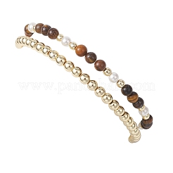 2 шт. эластичные браслеты из натурального тигрового глаза&nbsp;BJEW-JB12938-03