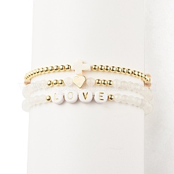 3 Uds. Juego de 3 pulseras elásticas con cuentas de jade blanco natural&nbsp;BJEW-JB07975