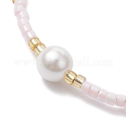 女性用ガラスシードビーズブレスレット  シェルパール＆真鍮ビーズ付き  ピンク  7-1/8インチ（18cm）&nbsp;BJEW-MZ00134-03