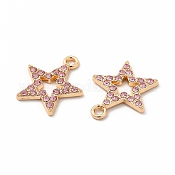 ラックメッキ環境に優しい合金ラインストーンペンダント  星のチャーム  ゴールドカラー  ライトローズ  17.5x15x2mm  穴：1.8mm&nbsp;FIND-A025-20G-03