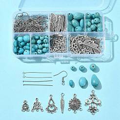 Комплектующие и подвески для люстр в тибетском стиле с наборами синтетических бирюзовых бусин DIY-FS0005-75