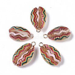 Кулоны с натуральными ракушками каури с принтом&nbsp;SSHEL-R047-02-C03