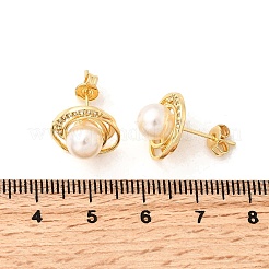 Круглые серьги-гвоздики из латуни с микропаве из прозрачных кубических цирконий EJEW-C154-05G