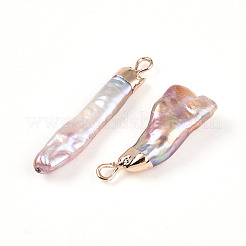 Подвески из натурального жемчуга кеши с гальваническим покрытием PEAR-S012-83