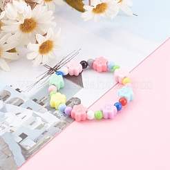 アクリルキッズブレスレット  ストレッチビーズブレスレット  花のプラスチックビーズ付き  カラフル  内径：1-3/4インチ（4.3cm）&nbsp;BJEW-JB06116-01