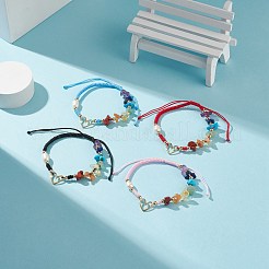 天然石と淡水パールを組み合わせたビーズブレスレット  男性女性のための真鍮のハート リンク ブレスレット  ミックスカラー  内径：2~3-5/8インチ（5.1~9.1cm）&nbsp;BJEW-JB08720