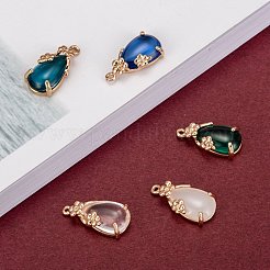 ガラスチャーム  金色の真鍮のオープンバックセッティング  ティアドロップ  ミックスカラー  17x8.5x5mm  穴：1mm&nbsp;X-GLAA-T010-007