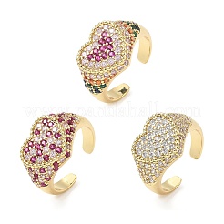 Кольца-манжеты в форме сердца из латуни с микропаве из кубического циркония для женщин&nbsp;RJEW-A069-11G