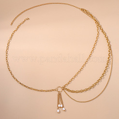 Сплав тросовая цепь с пластиковым жемчугом овальные бусины кисточки цепи талии живота для женщин FS-WG1E790-01