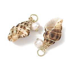 Pendentifs en coquillage naturel enroulés de fil de cuivre en spirale&nbsp;PALLOY-JF05972-01