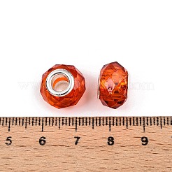 ベーキングペイント透明ガラスヨーロピアンビーズ  大穴ビーズ  真鍮のコア付き  多面カット  ロンデル  ダークオレンジ  13.5~14x9~9.5mm  穴：5mm&nbsp;GPDL-N004-C14mm-B02