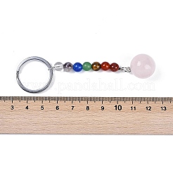 Porte-clés en perles rondes de quartz rose naturel&nbsp;G-H076-01P-13