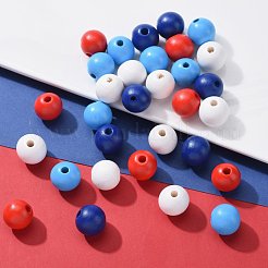 160 шт. 4 цвета 4 июля День независимости США окрашенные круглые бусины из натурального дерева&nbsp;WOOD-LS0001-01D