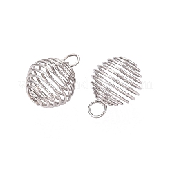 304ステンレススチール製ランタンペンダント  スパイラルビーズケージペンダント  ステンレス鋼色  20~22x16~17mm  穴：4.2~4.5mm&nbsp;STAS-Q238-035B
