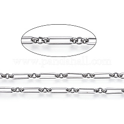 変色しにくい661ステンレススチール製フィガロチェーン  溶接されていない  スプールで  ステンレス鋼色  14x4.5x1mm  4x1.5mm  約32.81フィート（10m）/ロール&nbsp;CHS-T005-01P