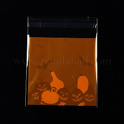 ハロウィンテーマのプラスチック耐熱皿バッグ  粘着式  チョコレート用  キャンディ  クッキー  カボチャとコウモリと猫の広場  オレンジ  130x100x0.05mm  内径：100x100mm  2スタイル  50個/スタイル  100個/袋&nbsp;ABAG-F007-01C