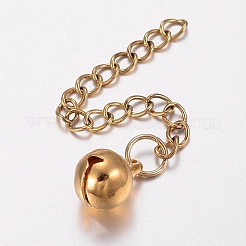 304ステンレススチールチェーンエクステンダー  小さなベルチャーム付き  ゴールドカラー  64x3mm&nbsp;STAS-H434-31G