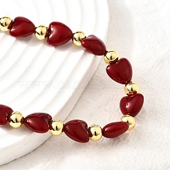 Ожерелья из латунных и АБС-искусственных жемчужин в форме сердца и круглых бусин для женщин NJEW-D314-11C-G