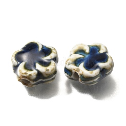 手作りの陶器ビーズ  花  ダークブルー  14.5x15x6.5mm  穴：2mm&nbsp;PORC-H013-02-14