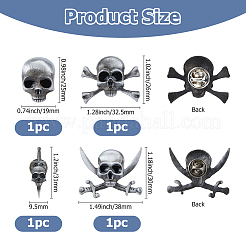 4 Stück 4 Stile Totenkopf-Broschen aus Legierung&nbsp;AJEW-FH0005-59AS