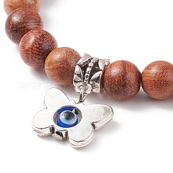 Bracciale elasticizzato in legno naturale con perline rotonde&nbsp;BJEW-JB08223